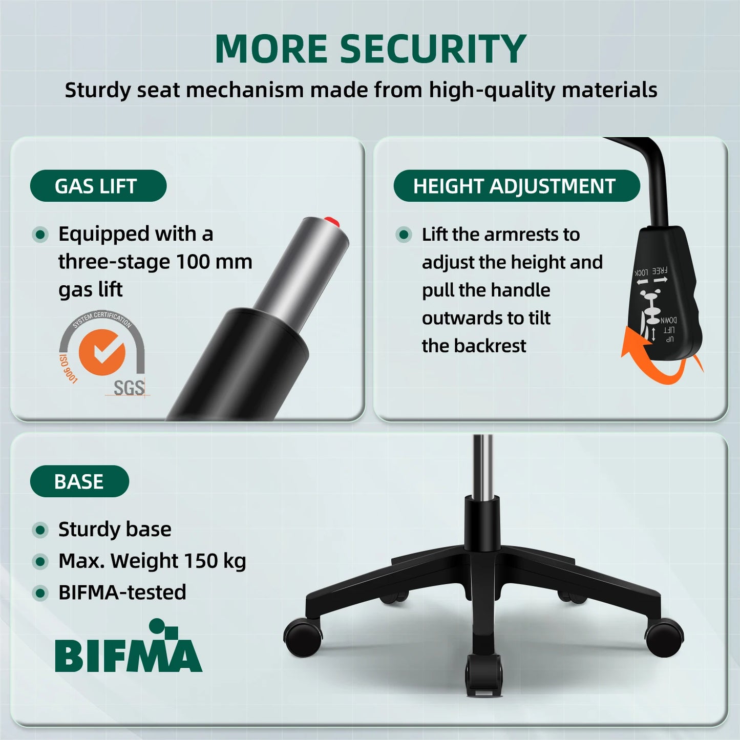 Daccormax Ergonomischer Bürostuhl, verstellbare Lordosenstütze, drehbar, robuste Rollen, gepolsterte Armlehnen, Multi-Neigefunktion zum Entspannen.