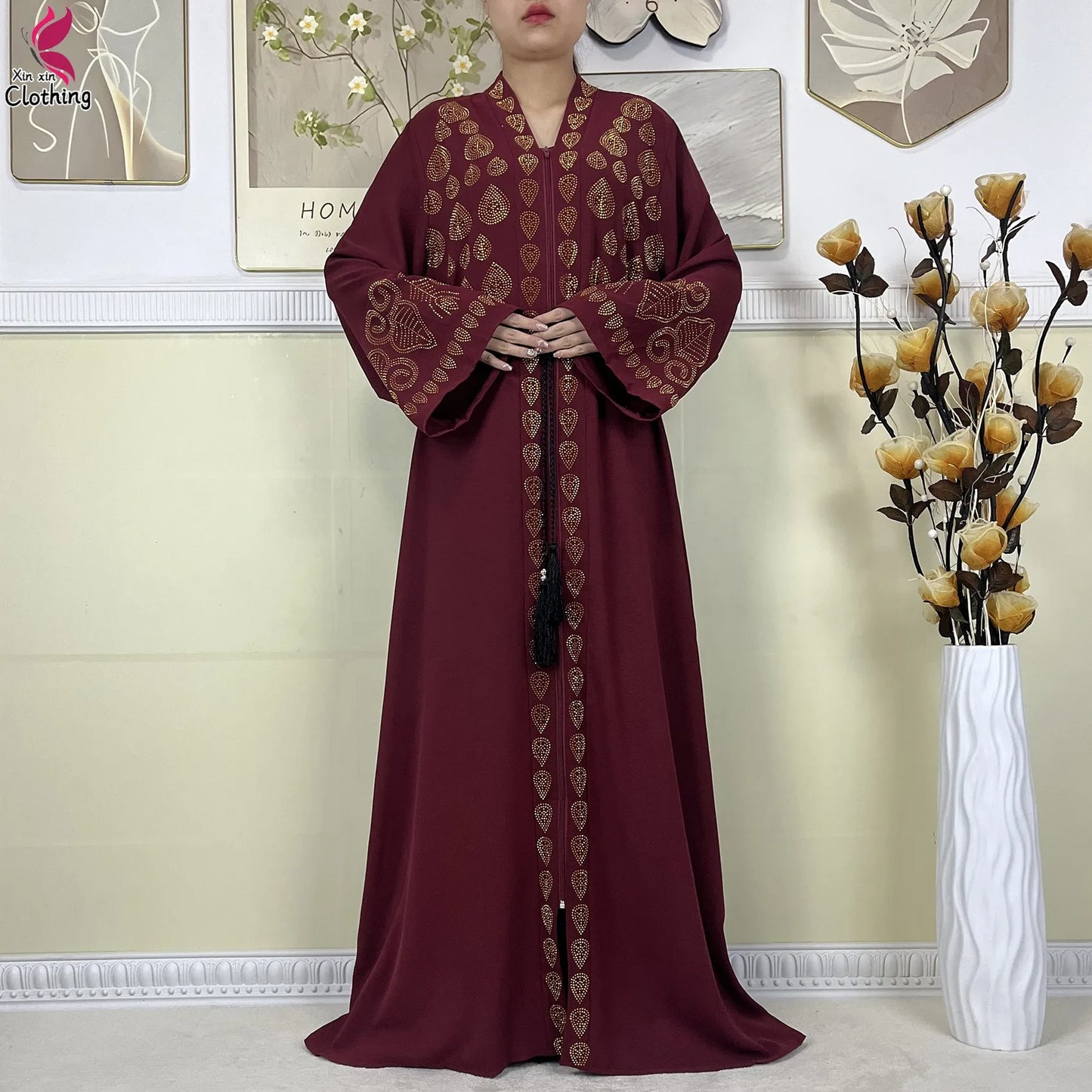 New Style Women Muslim Dress Chiffon Open Abaya 2024 Dubai Women Elegant Dress Islamic Clothing Zipper Cardigan Abaya With Scarf.