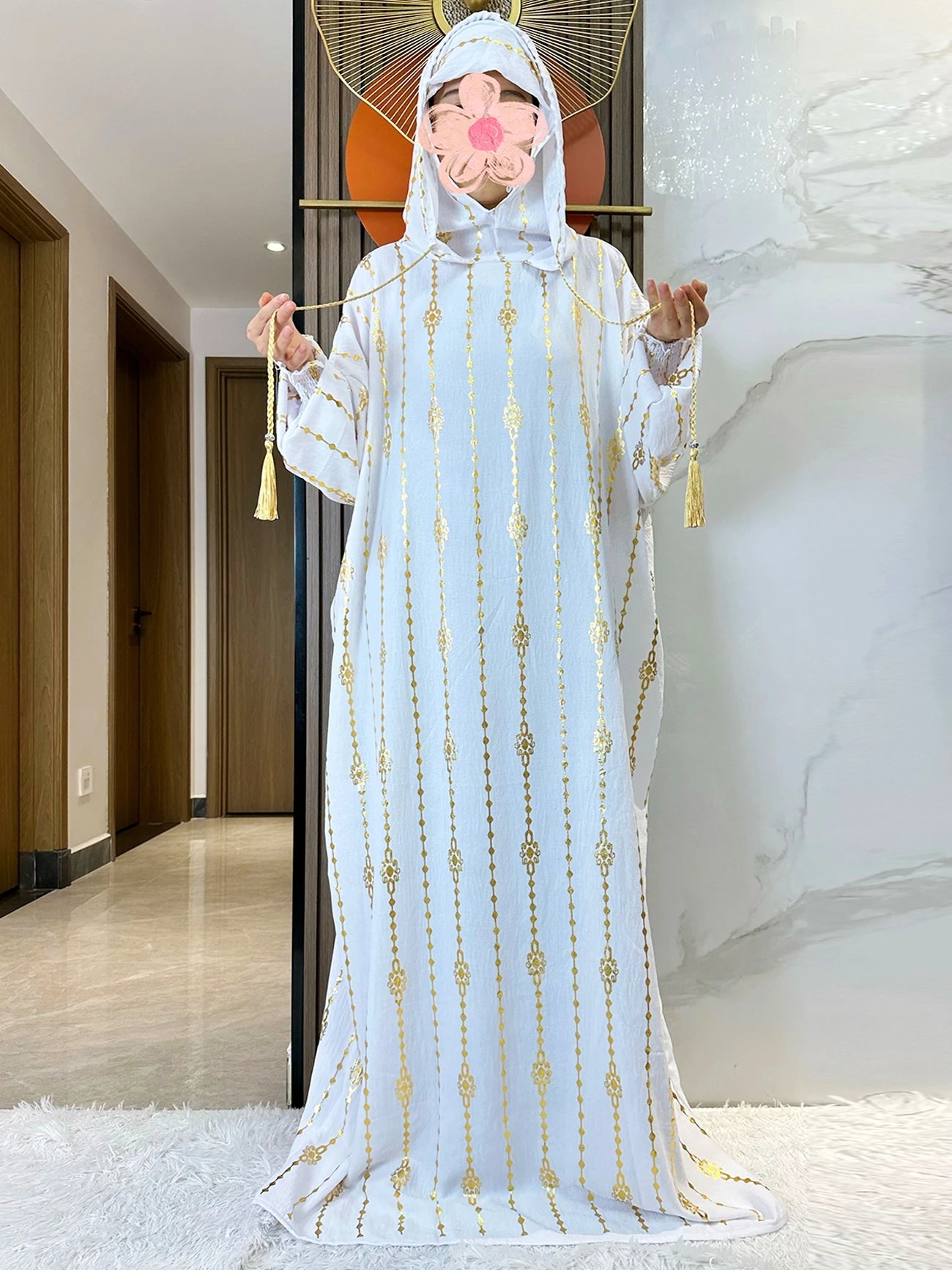High Grade Cotton Fabric Ramadan Muslim Two-Hat Abaya Dubai Turkey Islam Prayer Clothes Gold Dust Dress Islam Women Dress Kaftan.