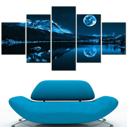 5 Pieces Modular Canvas Paintings for Living Room Wall Decoration Moon Night Reflection Picture Aesthetic Home Decor Photo Frame.