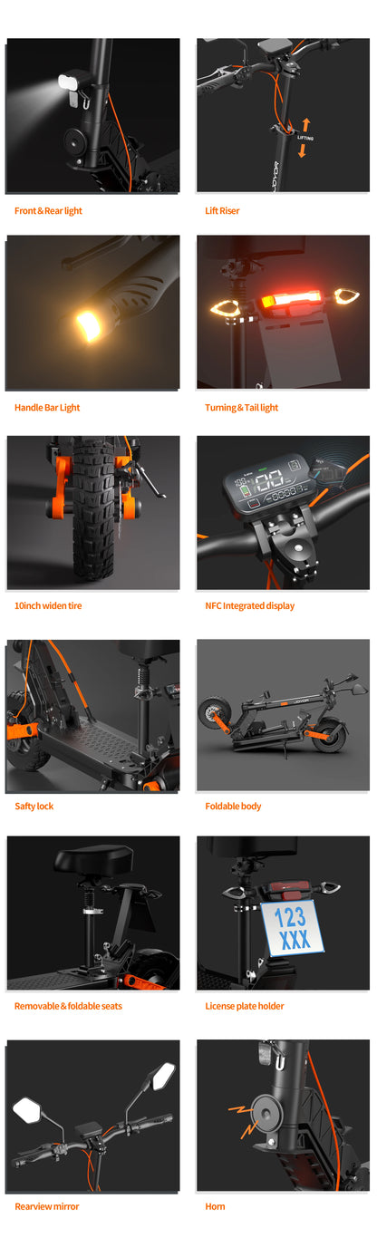 JOYOR S8E Foldable Electric Scooter 800W Adults 10" E-scooter with 48V 26Ah Battery 45km/h.