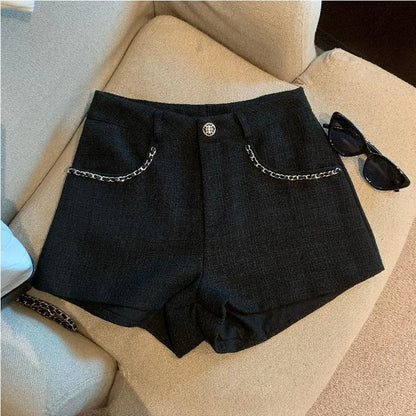 Fashion Tweed High Waist Women Shorts Autumn Winter Slim Office Woolen Black Shorts Women