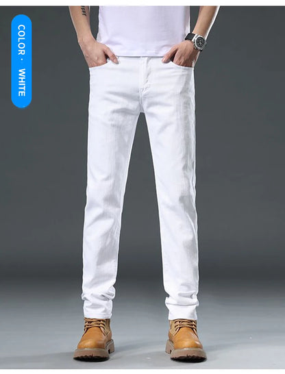2025 Autumn Men's White Slim Fit Straight Jeans Casual Stretch Denim Pants Comfortable Fashion Streetwear Male Brand Clothing.