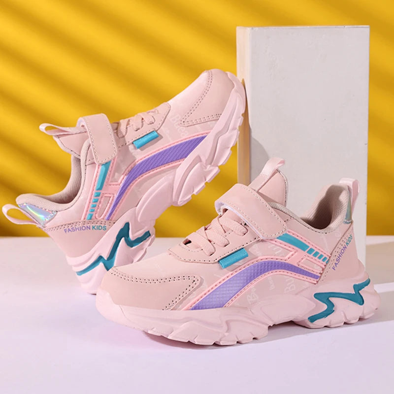 Kids Casual Pink Girls Leather Shoes Fashion For 7-15y Lightweight Running Young Student's Children Sports Girl's Shoe NBGAGA.