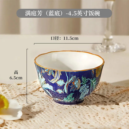 1PC Chinese-style Ceramic Plates New Flower-patterned Dinner Plates Ceramic Fruit Salad Plates Exquisite Kitchen Accessories