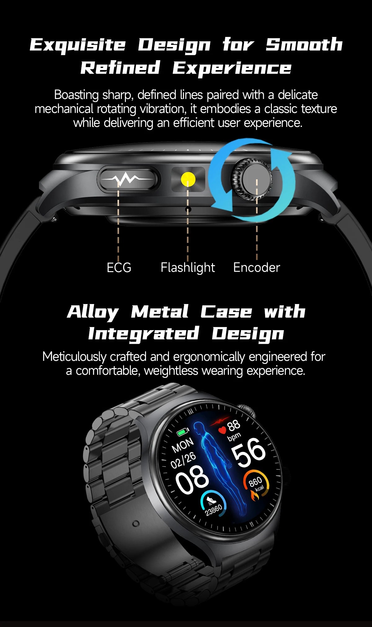 1.43'' HD Sapphire Smart Watch Bluetooth Call Blood Fat Uric Acid Heart Rate Body Analysis Five Organs Health Smartwatch Men Wom.