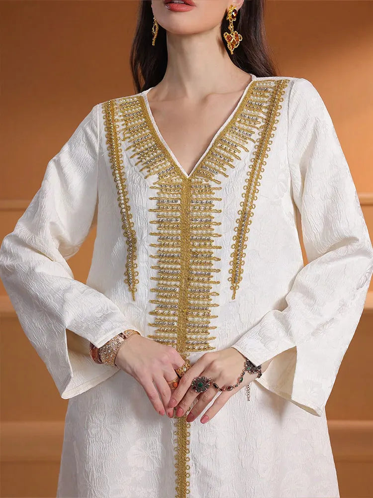 TOLEEN Women Floor-Length Dresses Fashionable And Heavy Industry Beaded Loose Robe Elegant And High-Quality Muslim Long Dress.