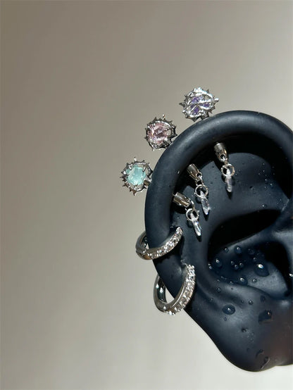 1 PCS Thorn Love Heart Water Droplet Zircon Ear Bone Nail 316L Medical Titanium Steel Earrings for Women Y2K Punk Jewelry.