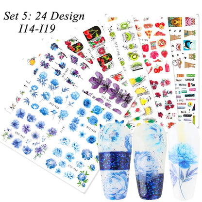 1Set Watercolor Xmas Flower Sticker Nail Decal Set Flamingo Letter Design Gel Manicure Decor Water Slider Foil CHSTZ683-706-1.