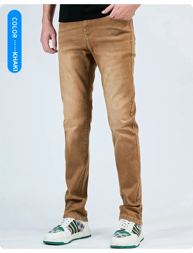 2025 Autumn Men's White Slim Fit Straight Jeans Casual Stretch Denim Pants Comfortable Fashion Streetwear Male Brand Clothing.