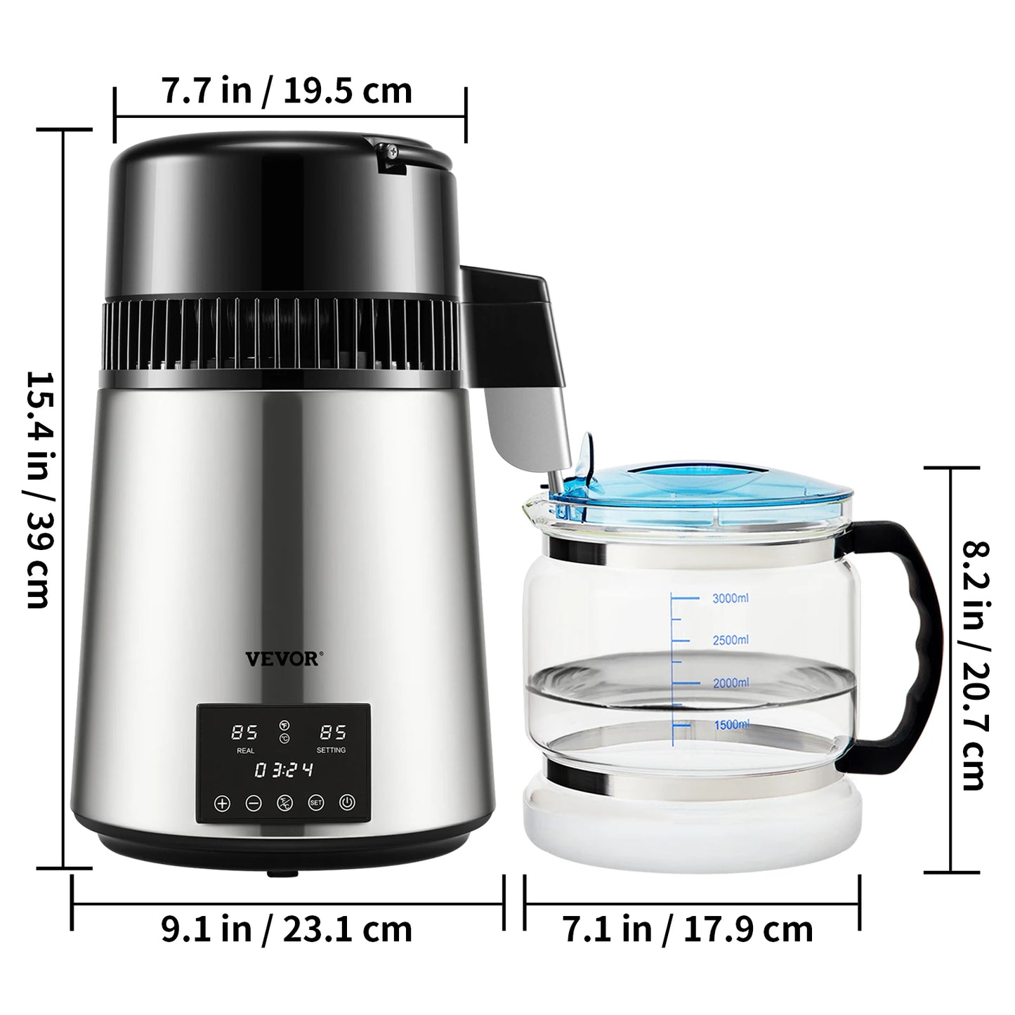 SucceBuy 4L Water Distiller Purifier Filter Dispenser Drinking Bottle Softener Dual Temp Display Overheat Protection Home Use.