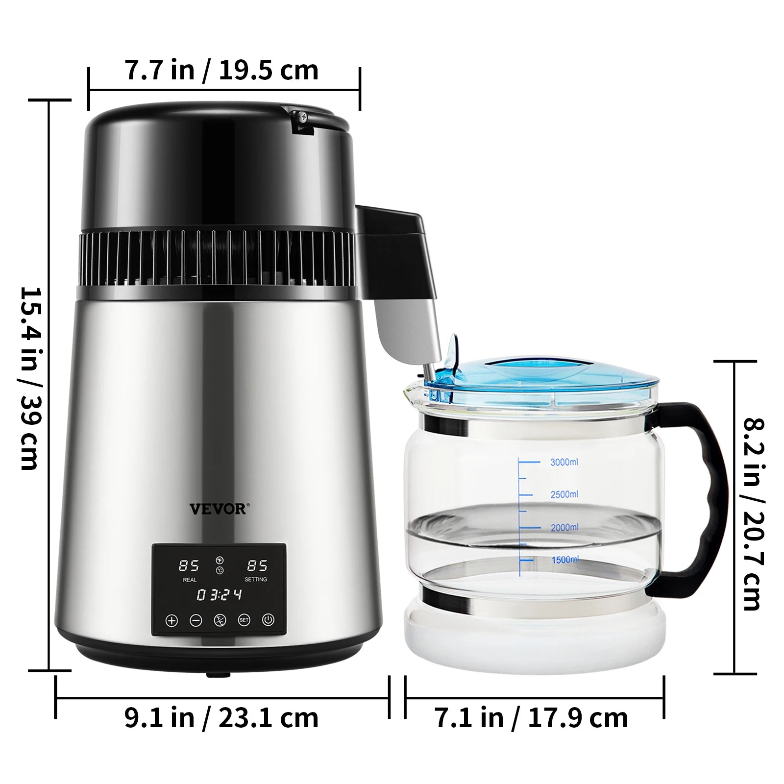 SucceBuy 4L Water Distiller Purifier Filter Dispenser Drinking Bottle Softener Dual Temp Display Overheat Protection Home Use.