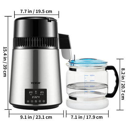 SucceBuy 4L Water Distiller Purifier Filter Dispenser Drinking Bottle Softener Dual Temp Display Overheat Protection Home Use.