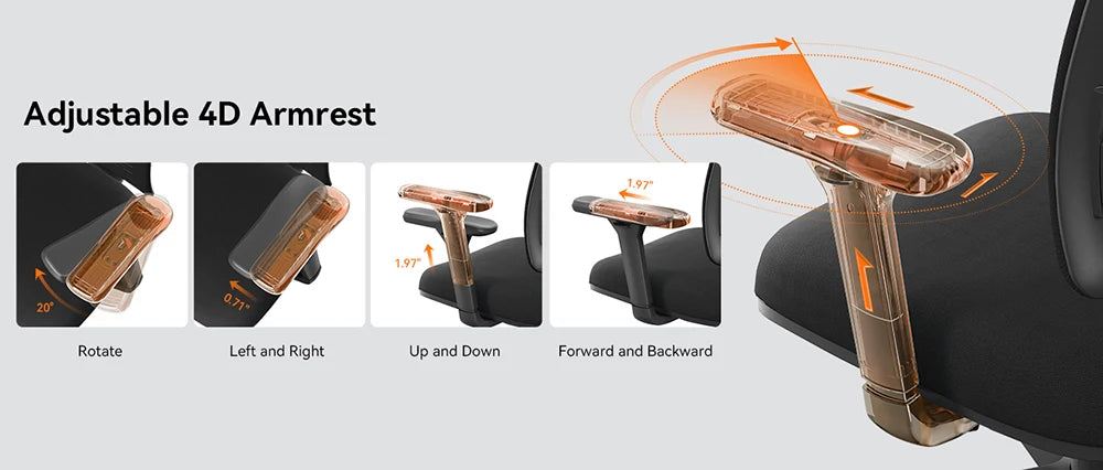 NEWTRAL MagicH-BP Ergonomischer Stuhl mit Fußstütze, automatisch ausgestellte Rückenlehne, adaptive Unterrückenstütze, verstellbare Armlehne, Kopfstütze