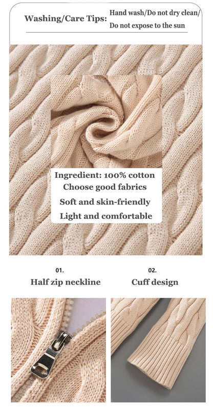 pure Cotton Sweaters Men's High Quality Autumn Cable Knit Christmas Sweater With Zipper Turtleneck Pullovers Zipper Pull Homme.