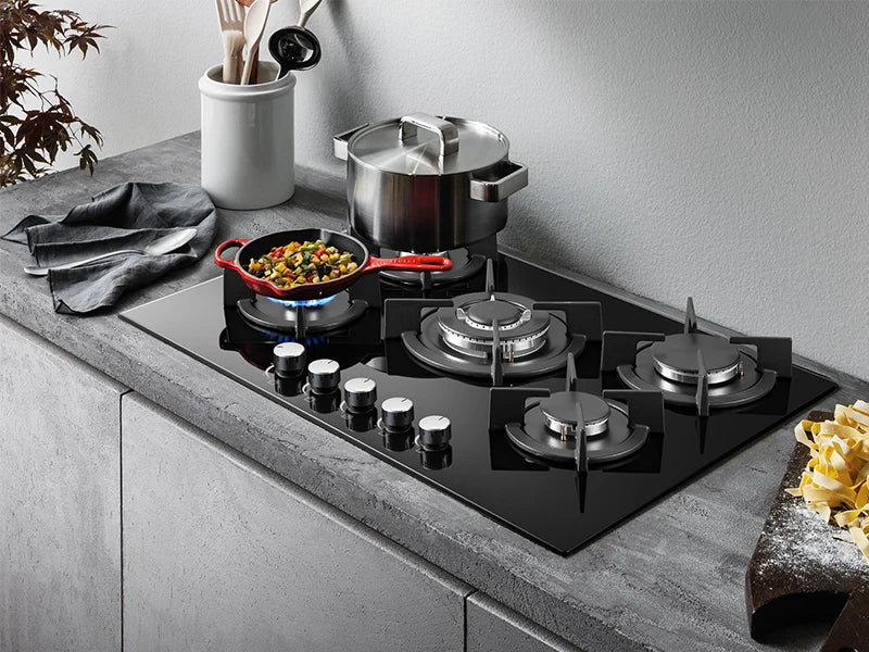 5 Burners 70 cm Glass with Automatic Flame Protection, Natural Gas Propane Gas, Built-in Gas Hob.