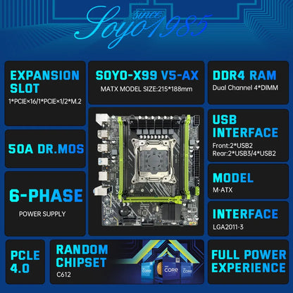 SOYO Motherboard Set Kit With LGA2011-3 Xeon E5 2650 V4 CPU DDR4 16GB (2*8GB) 2133MHZ Memory NVME M.2 SATA  Computer components.