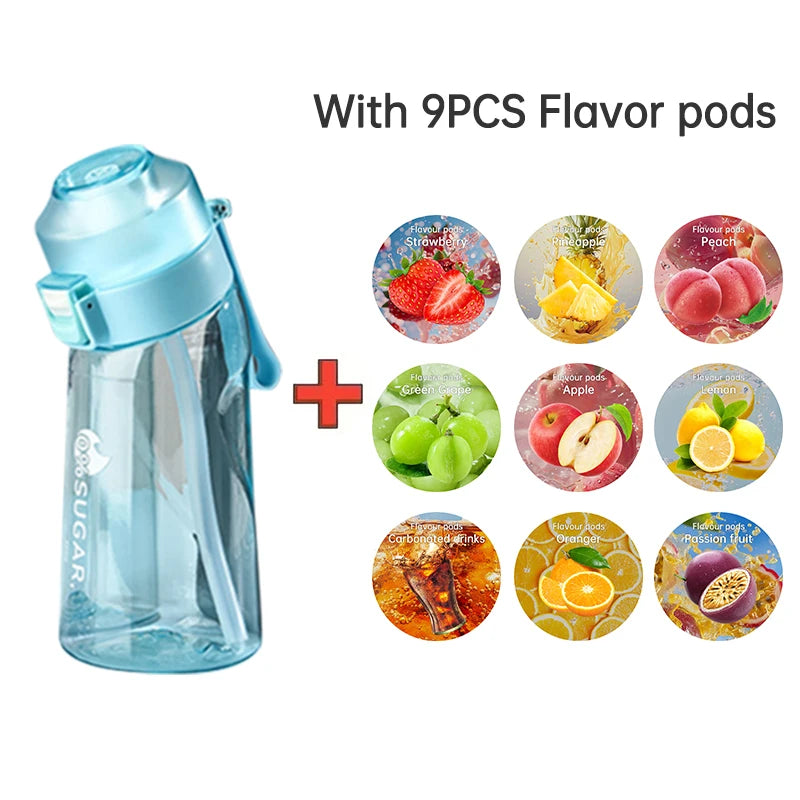 LUSQI 500ML Air Flavored Water Bottle With 9 Flavor Rings Sports Fashion Straw For Outdoor Sports Activities.