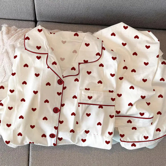 Neue Frühling und Herbst Damen Ins Stil Pyjamas Homewear Set Mädchen Gedruckt Liebe Lange Ärmeln Unterwäsche Pyjamas Homewear Set