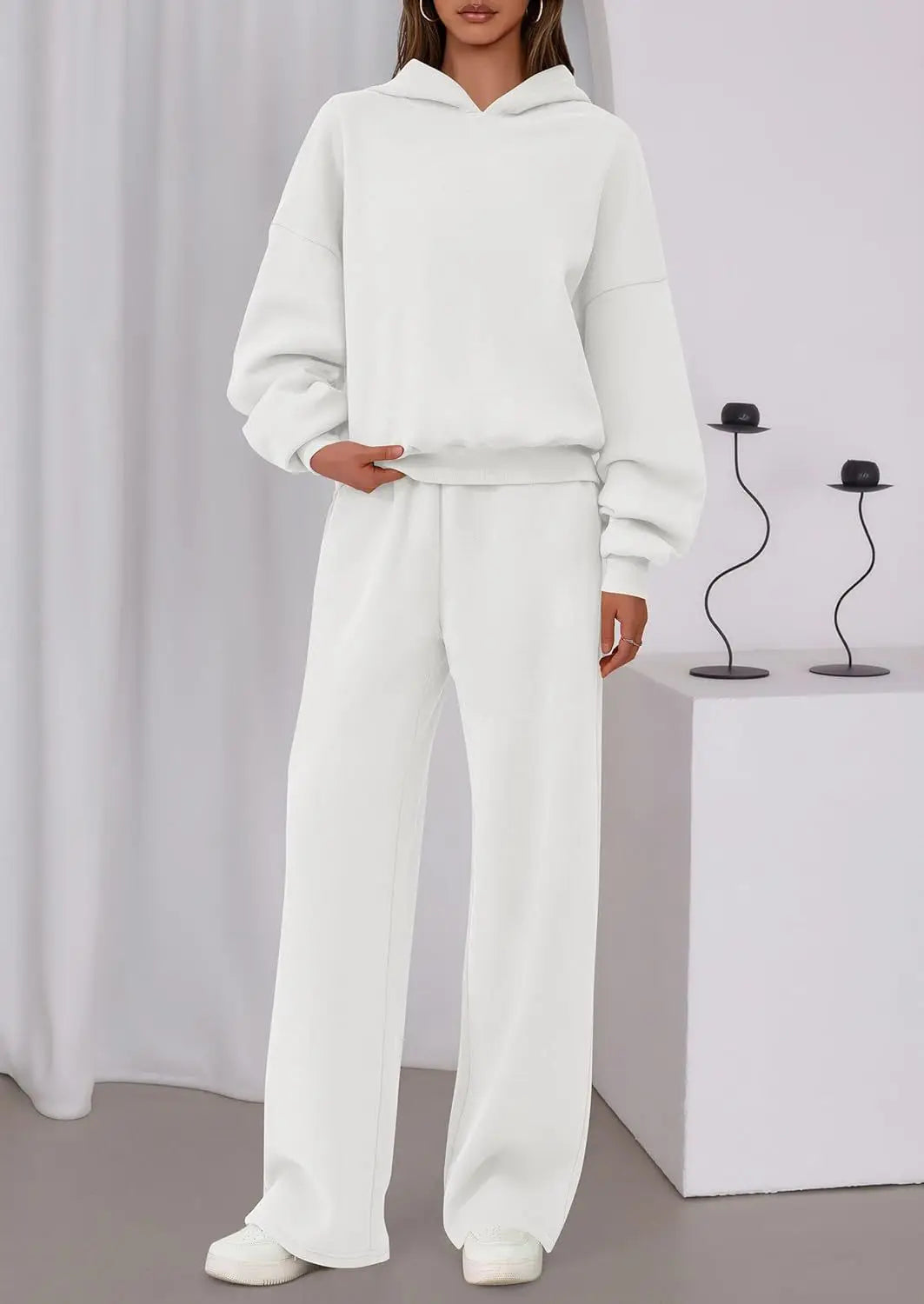 Sport Stil Lose Anzug Herbst Winter Vielseitige frauen Lange-ärmeln Pullover Sweatshirt Sport Breite bein Hosen Zwei-stück Set