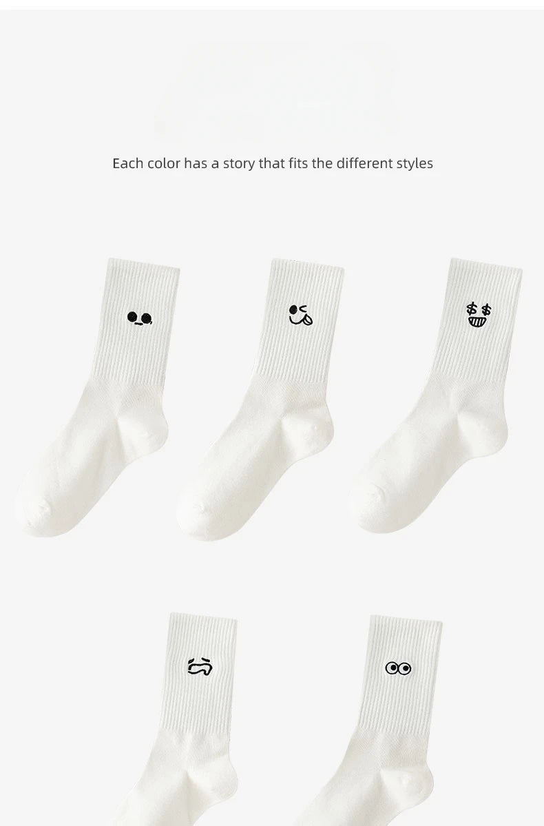New 5 Pairs Cool Women White Cute Funny Socks Set Cartoon Lady Autumn Winter Female Girl Kawaii Sport Short Socks For Women.