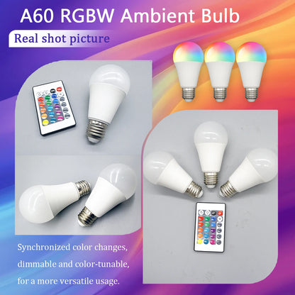 E27 RGB LED Light Bulb 220V 10W with IR Color Changing Control Remote Multicolor + White Lamp Spotlight for Bedroom Party Home.