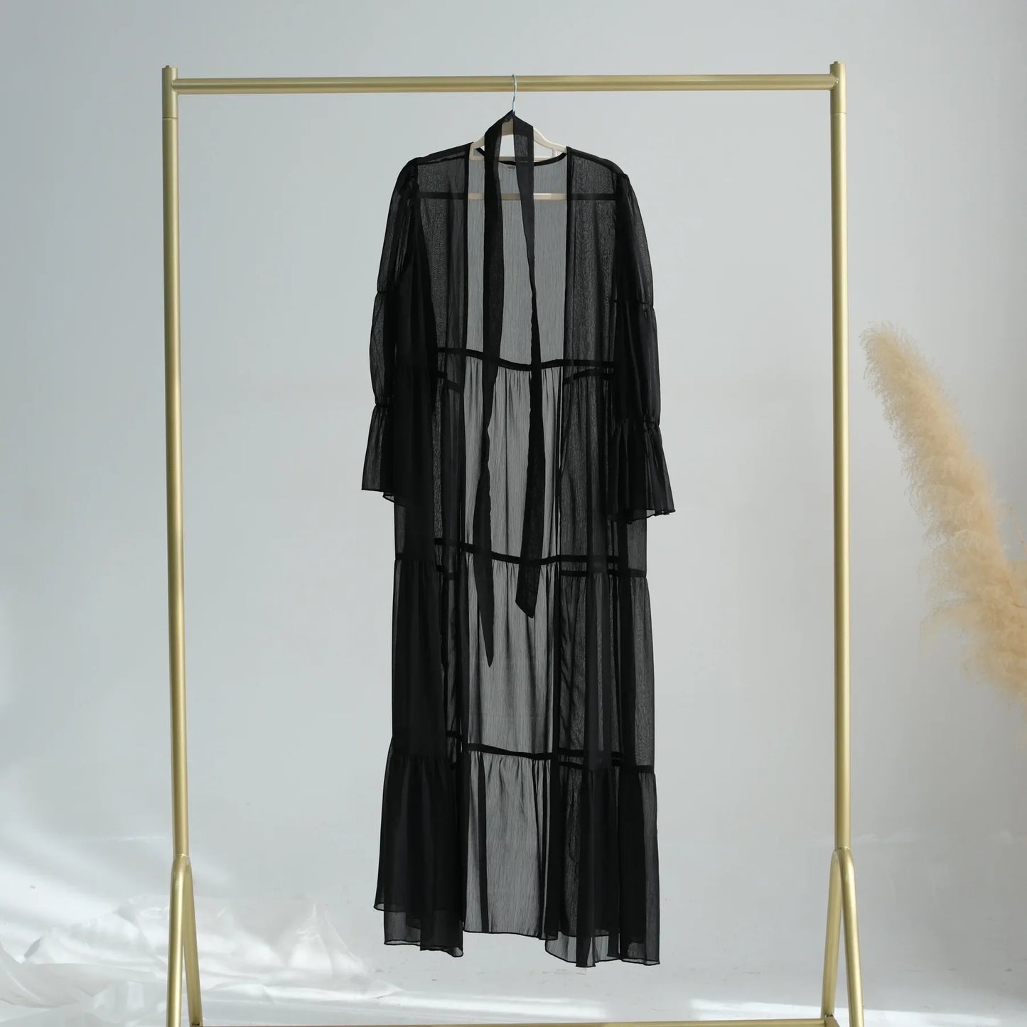 Chiffon Sheer Open Abaya Set Hijabi Muslim Women Party Ramadan Islamic Clothing  Dubai Turkey Kaftan Crepe Kimono Open Abayas