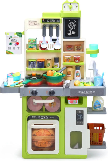 Kids Kitchen Playset Pretend Play Kitchen with Sounds & Lights Cooking Stove Steam Play Sink Food Toy Set Gift for Kids Toddlers.