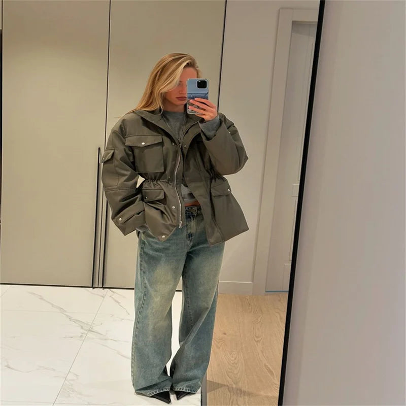 Damenjacken Vintage-Revers-Reißverschluss, große Taschen, Reißverschluss, volle Ärmel, Mäntel, Dame, 2025, modische neue Damen-Winterjacken, Oberbekleidung