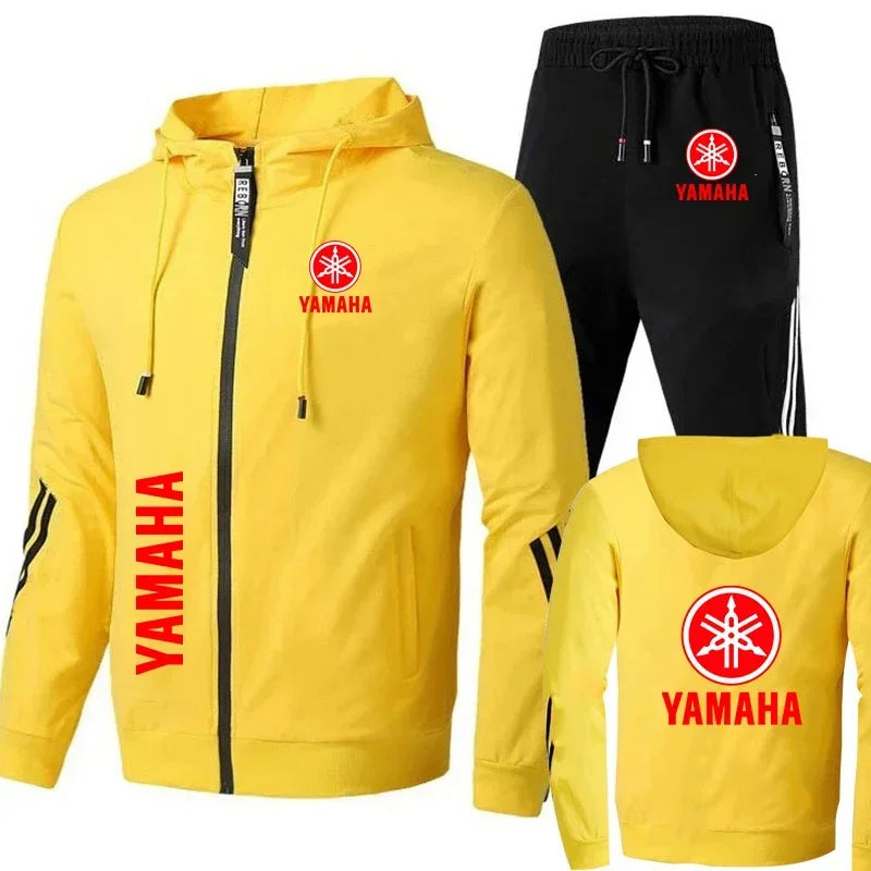 New motorcycle racing sportswear for men, featuring Yamaha logo print, zipper hoodie & pants, men's suit, men's sports suit.