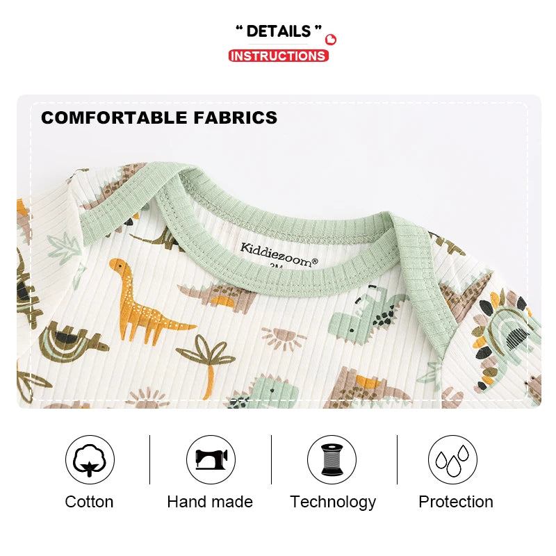Kiddiezoom 3-teiliges modisches Sommer-Kurzarm-Cartoon-Baby-Body aus Baumwolle für Neugeborene, Jungen und Mädchen.