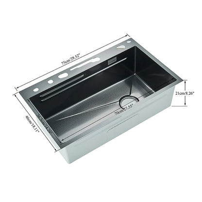 Stainless Steel Kitchen Sink with Hot Cold Pull Out Kitchen Sink Faucets Digital Large Single Bowl Waterfall Rain Kitchen Sinks