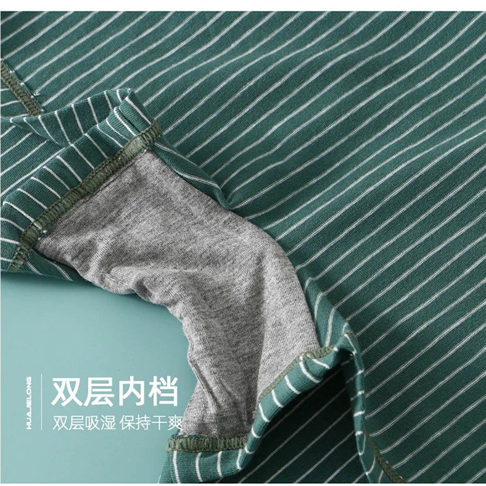 3PCS/Pack 100% Cotton Soft Panties Woman Trendy Striped Female Underwear Summer Breathable High Elastic Mid-rise Waist Boyshort.