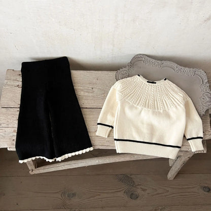 Ins Mädchen Baby reine Baumwolle Lotusblatt Kragen Top Bauch Hosen Pullover Set für Kinder Herbst und Winter Wärme Set.