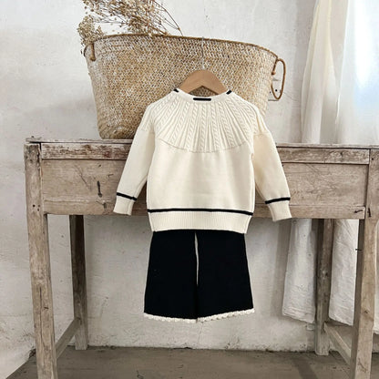 Ins Mädchen Baby reine Baumwolle Lotusblatt Kragen Top Bauch Hosen Pullover Set für Kinder Herbst und Winter Wärme Set.