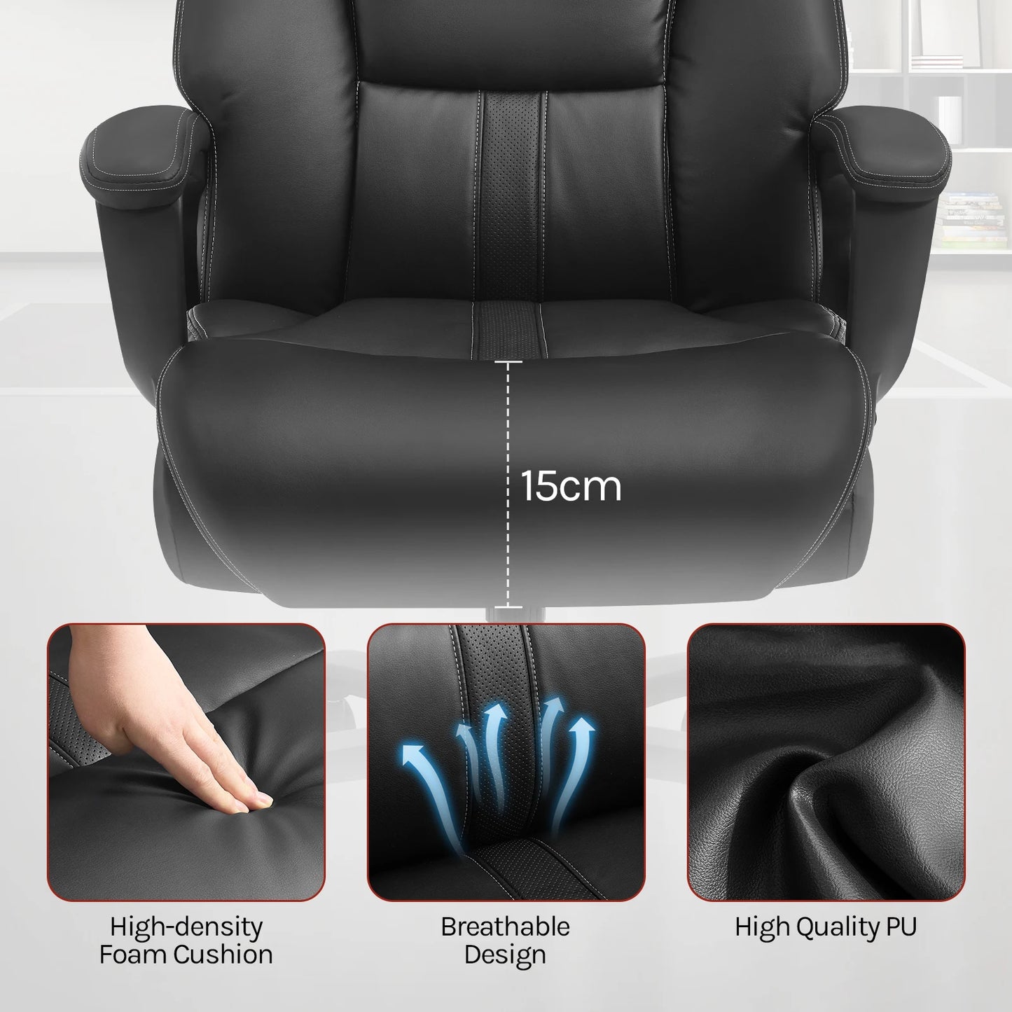 WOLTU Bürostuhl, ergonomischer Computertisch, großer Stuhl mit Kopfstütze, PU-Leder, Chefsessel für Büro, Spiel, Konferenzraum