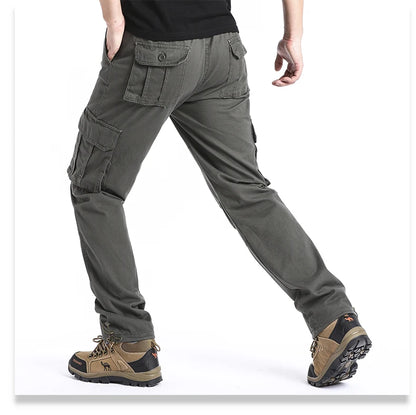 Large Pocket Loose Overalls Men's Outdoor Sports Jogging Tactical Pants Elastic Waist Pure Cotton Casual Work Pants.