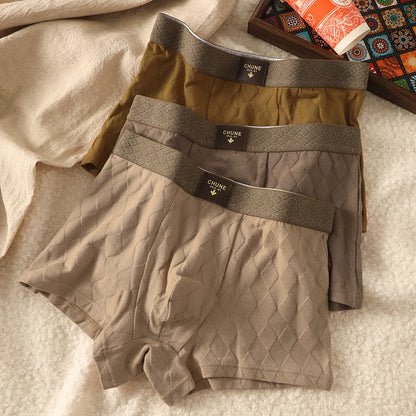 3 Teile/paket 100% Baumwolle Solide Raute Unterwäsche Atmungsaktive Antibakterielle Mesh Schritt Boxer Mann Hohe Elastische Wiast Männer der Höschen