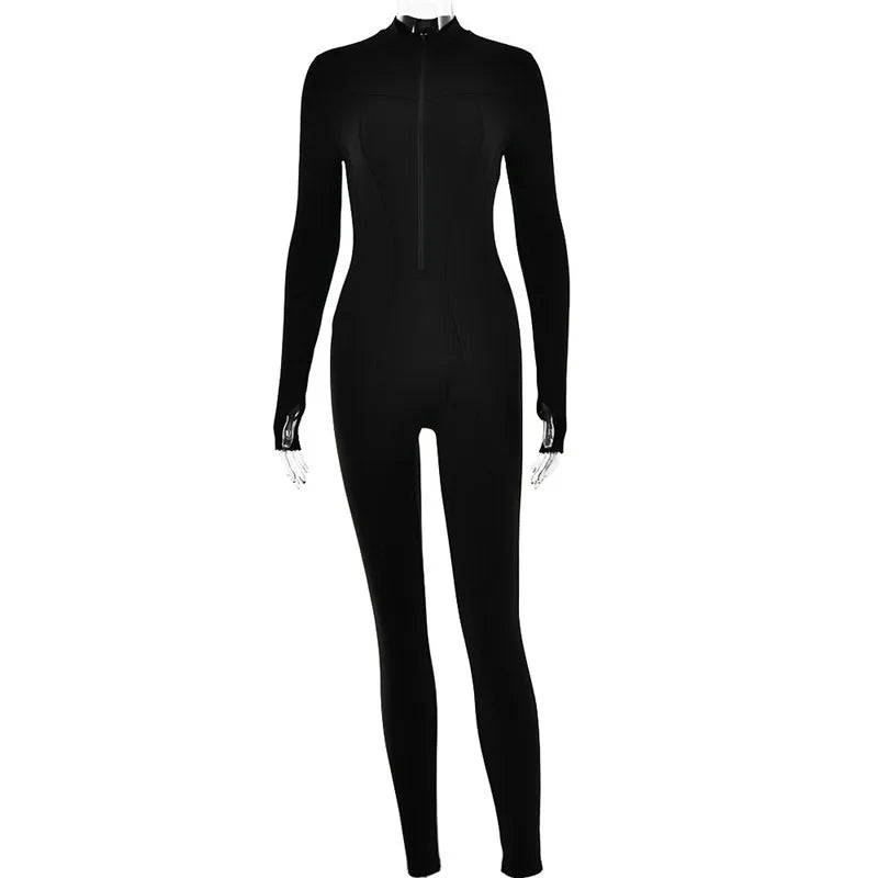 Mozision Autumn Winter Long Sleeve Jumpsuits Women Overalls Fashion Zipper O Neck Sporty Rompers Ladies Casual Playsuits 2023.