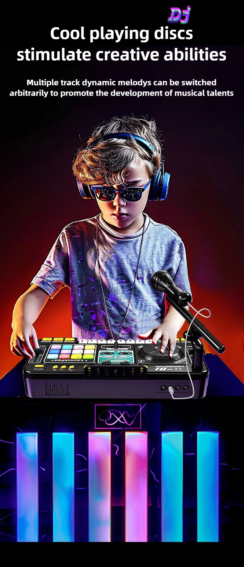 Multifunctional DJ Mixer Children Simulation DJ Controller Live Sound Card Music Player Whac A Mole Game Toys Kids Birthday Gift.