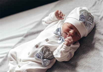 Dollbling Newborn Set Baby's Sets Rhinestone Crown 0-3 Months Hat+Bodysuits+Gloves+Shoes 4 Parts Boy Girl Jumpsuit Clothing.