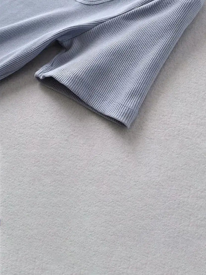 Frauen quadratischen Hals Rippe Ernte T-Shirt Kurzarm Crop Top