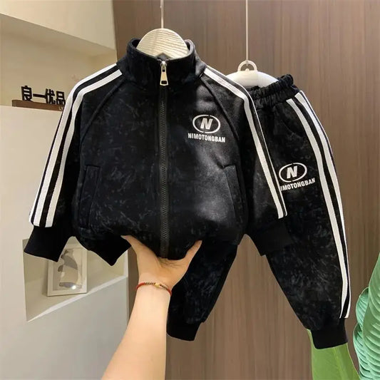 Spring and Autumn Boys' Sportswear Set 2025 New Children's Baby Clothes Set Kids Coat Pants 2pcs.