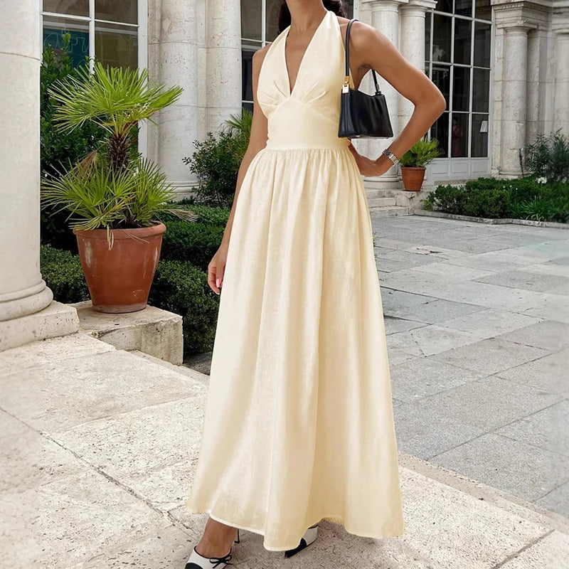 2023 neue Frauen Sommer Baumwolle Lange Kleid Ärmellose Sexy V-ausschnitt Boho Maxi Kleid Lose Stil Lange Kleid Vestidos Kleidung.