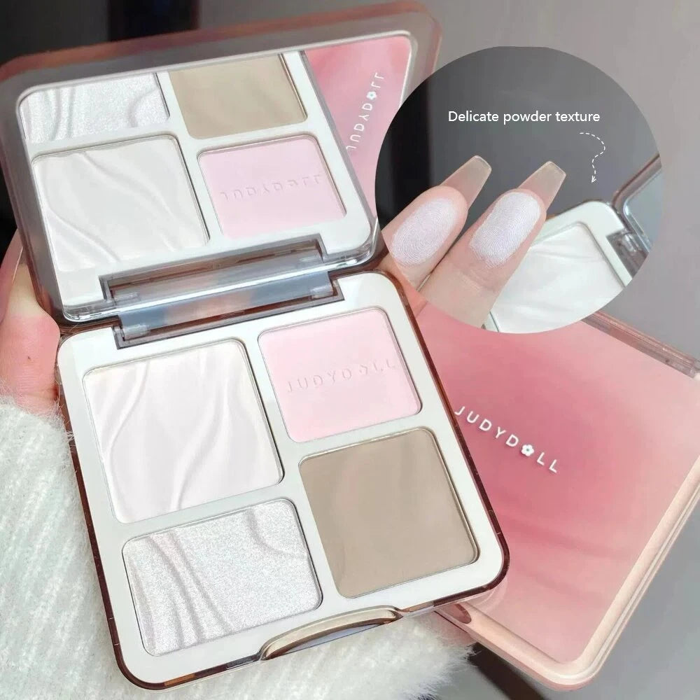 Judydoll Highlighter Contour Bronzer Palette Nude Makeup Natural Facial 3D Nose Shadow Long-Lasting Waterproof Cosmetics Makeup.