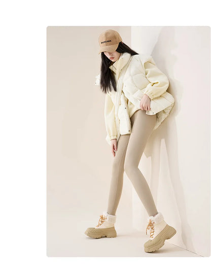 BIVIGAOS Autumn Winter High Waist Fleece Sharkskin Leggings Women Seamless Slim Tight-Fit Velvet Thickened Elastic Warm leggings