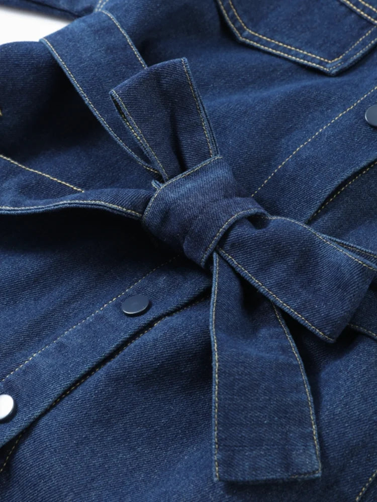 Retro Classic Denim Jacket Pants 2pcs Set Strap Coat Women Straight Leg Pants Autumn Stylish Women's Casual Suit.