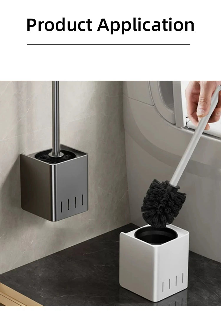 Badezimmer  Toilettenbürstenhalter  Reinigungswerkzeuge  Weltraumaluminium  An der Wand montiert  Kein Bohrer  Vertikal  Klobürste  Badezimmerzubehör