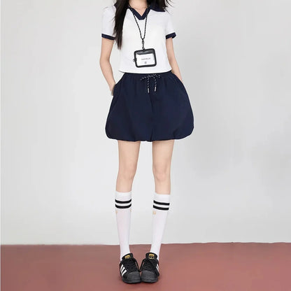 Korean College Style Half-length Shorts Floral Pants White Short-sleeved Set 2025 Versatile New Model Cotton V-neck T-shirt