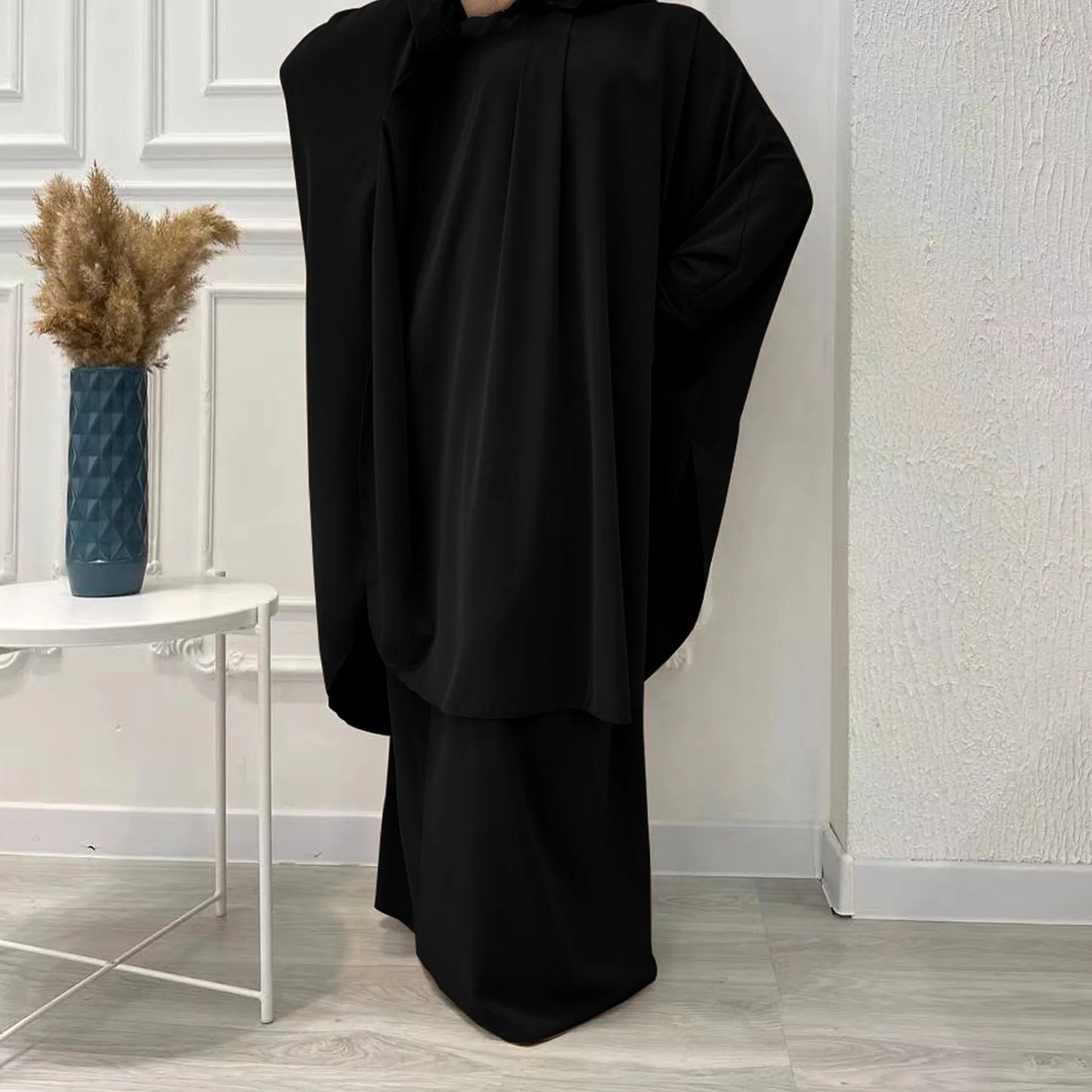 Eid Hooded Abaya 2 Piece Set Long Hijab Khimar Muslim Women Dress Prayer Jilbab Ramadan Gown Abayas Skirt Sets Islamic Clothes.